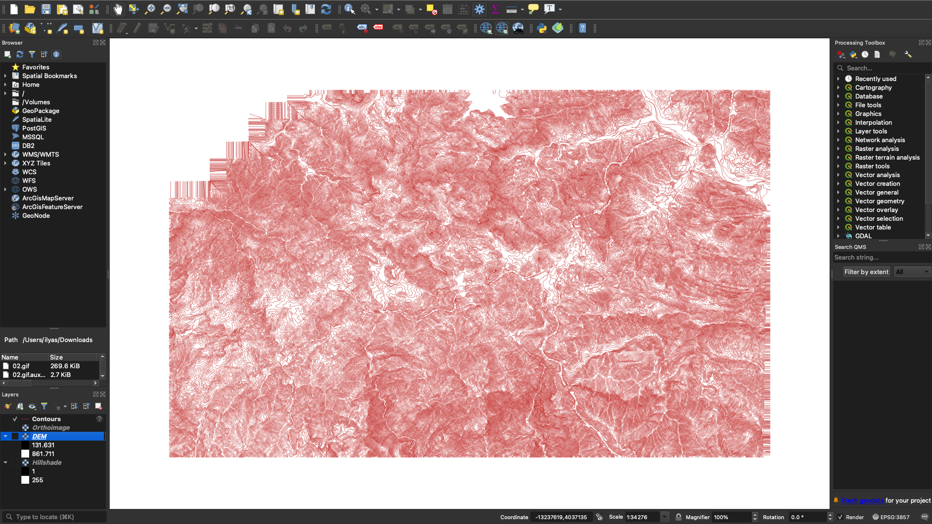 Contours for 3D Map in QGIS