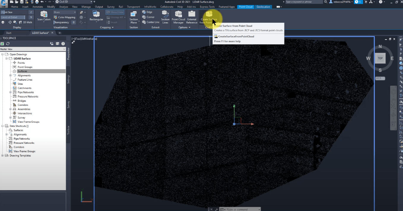 Create Surface from Point Cloud in Civil 3D
