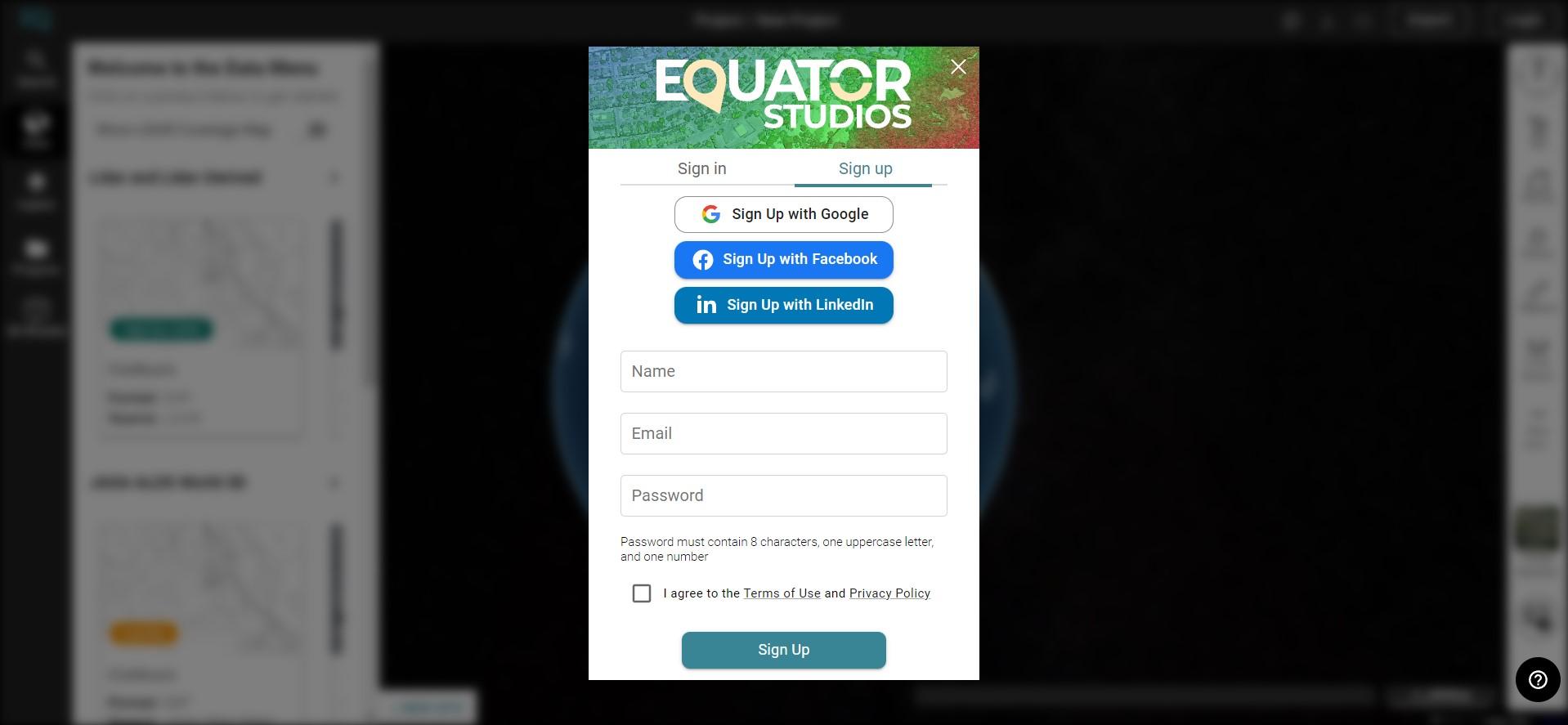 create a topographic map in Equator, step 1